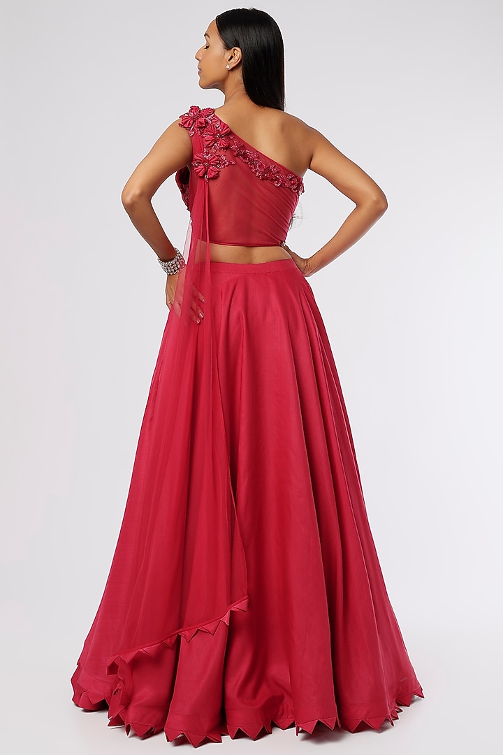 Fuchsia Pink Satin Wedding Lehenga Set by The Story of Kohl at Pernia's Pop Up Shop