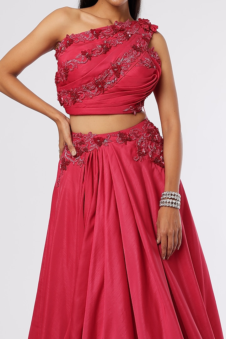 Fuchsia Pink Satin Wedding Lehenga Set by The Story of Kohl at Pernia's Pop Up Shop