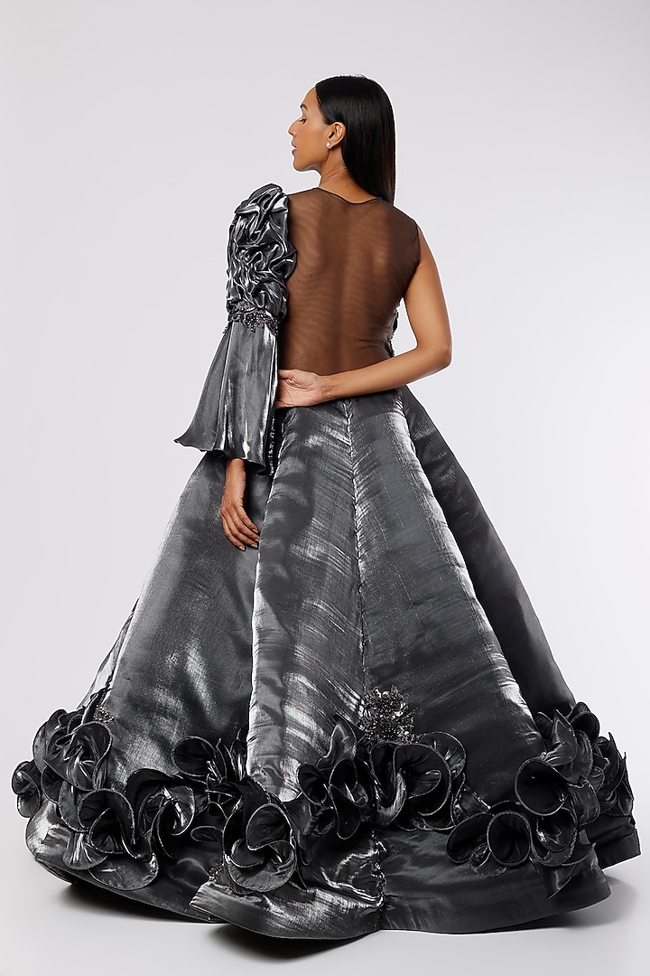 Metallic Grey Satin Ball Wedding Gown by The Story of Kohl at Pernia's Pop Up Shop