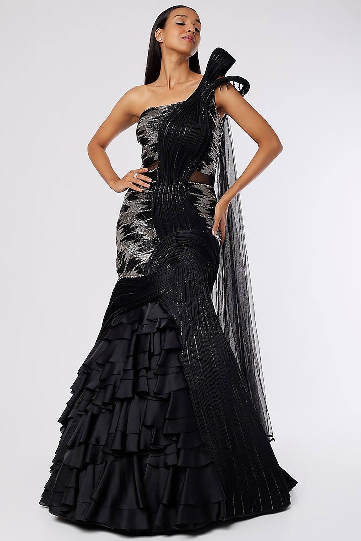 Black Dual Tone Embroidered Gown by The Story of Kohl