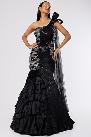 Black Dual Tone Embroidered Gown by The Story of Kohl
