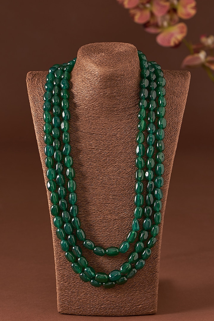 Green Synthetic Emerald Stone Layered Necklace In Sterling Silver by STELLA CREATIONS at Pernia's Pop Up Shop
