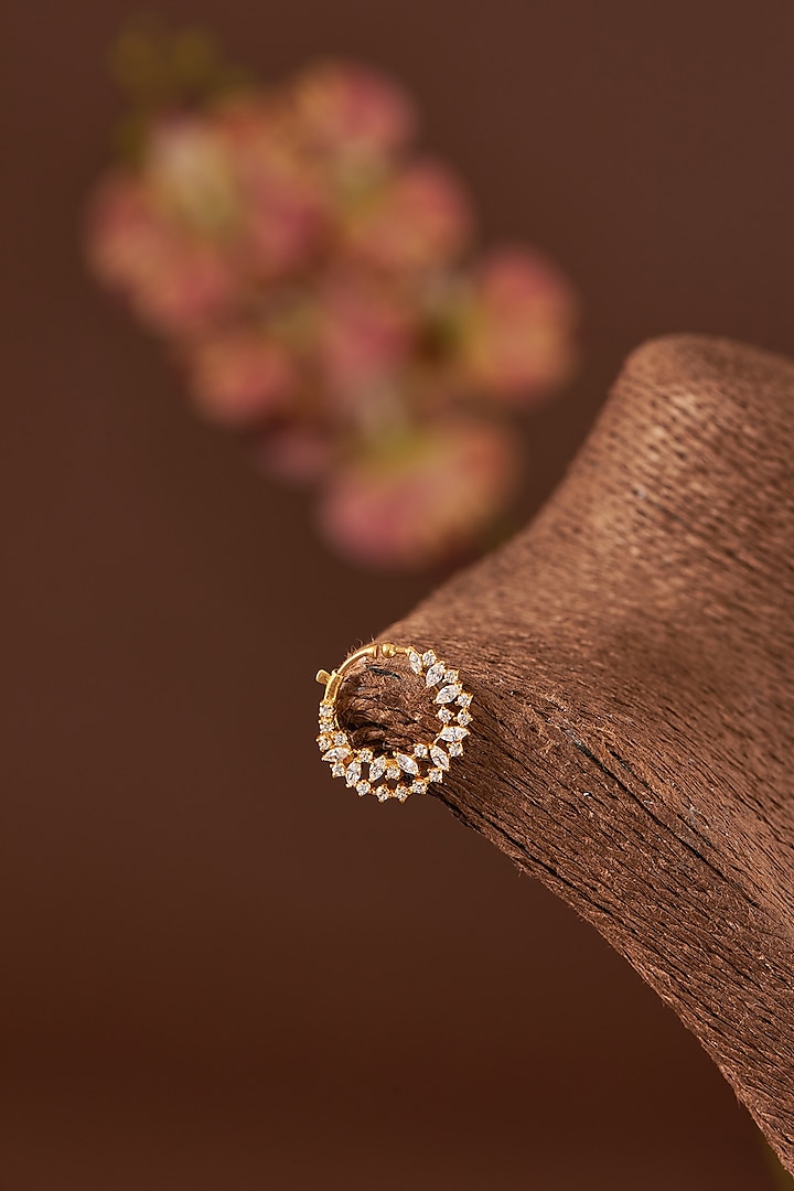 Gold Finish Moissanite Polki & Cubic Zirconia Nosering In Sterling Silver by STELLA CREATIONS at Pernia's Pop Up Shop