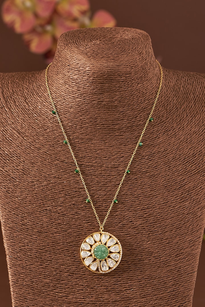 Gold Finish Moissanite Polki & CZ Necklace Set In Sterling Silver by STELLA CREATIONS at Pernia's Pop Up Shop