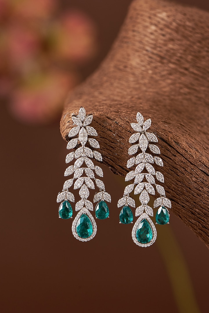 White Finish Zircon & Emerald Necklace Set In Sterling Silver by STELLA CREATIONS at Pernia's Pop Up Shop
