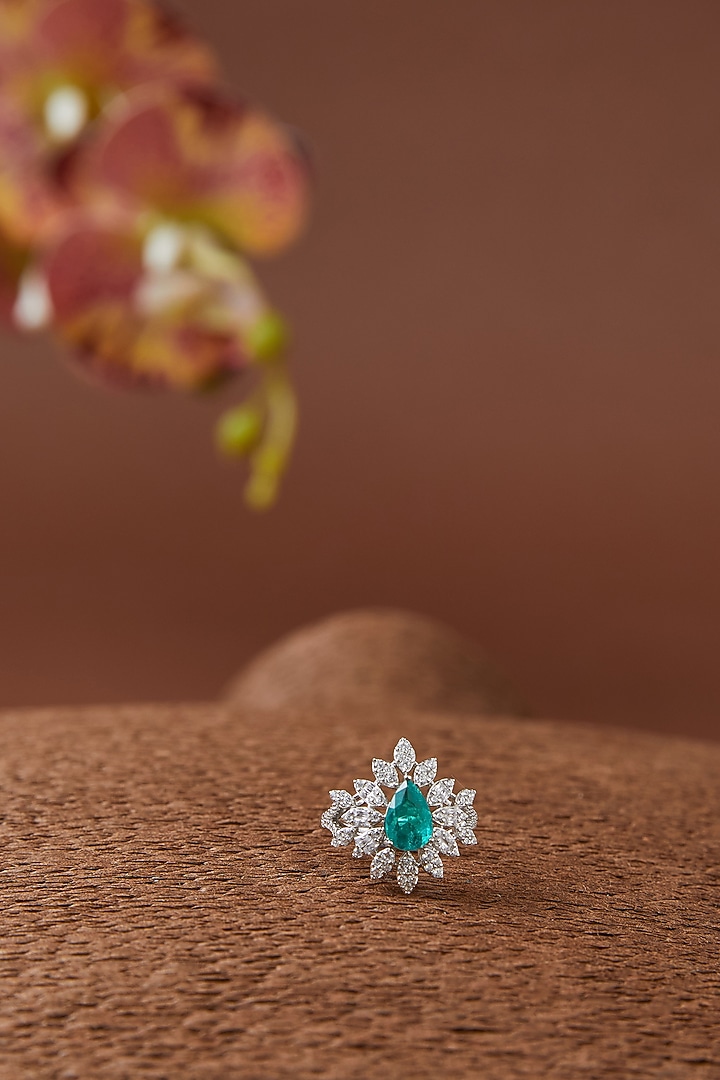 White Finish Zircon & Emerald Necklace Set In Sterling Silver by STELLA CREATIONS at Pernia's Pop Up Shop