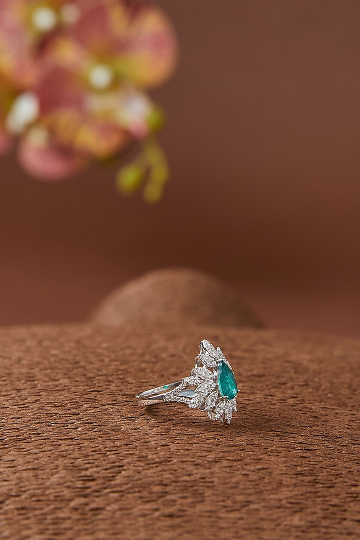 White Finish Zircon & Emerald Necklace Set In Sterling Silver by STELLA CREATIONS at Pernia's Pop Up Shop