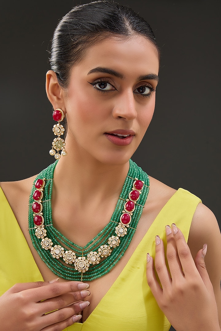 Gold Finish Ruby Emerald Necklace Set In Sterling Silver by STELLA  CREATIONS at Pernia's Pop Up Shop