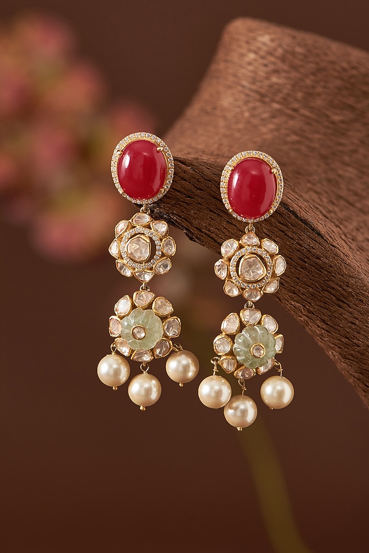 Gold Finish Ruby & Emerald Necklace Set In Sterling Silver by STELLA CREATIONS at Pernia's Pop Up Shop