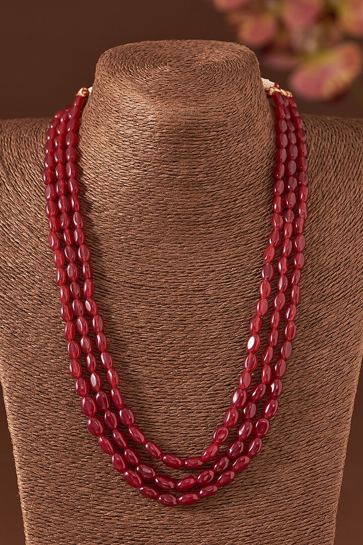 Red Synthetic Ruby Layered Mala In Sterling Silver by STELLA CREATIONS at Pernia's Pop Up Shop