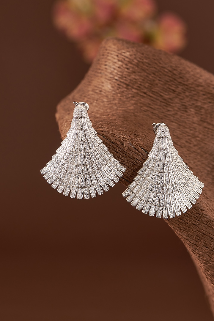 White Finish Zircon Dangler Earrings In Sterling Silver by STELLA CREATIONS at Pernia's Pop Up Shop