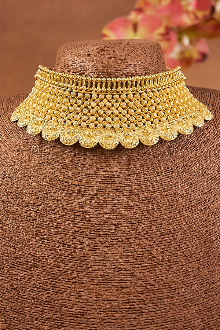 Yellow Gold Finish Eurostar Choker Necklace Set In Sterling Silver by STELLA CREATIONS at Pernia's Pop Up Shop