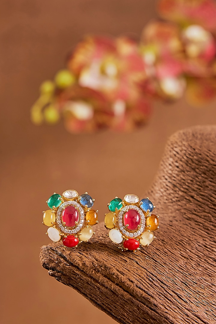 Yellow Gold Finish Ruby & Emerald Pendant Necklace Set In Sterling Silver by STELLA CREATIONS at Pernia's Pop Up Shop