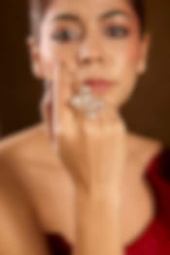 Yellow Gold Finish Moissanite Polki & Eurostar Ring In Sterling Silver by STELLA CREATIONS at Pernia's Pop Up Shop