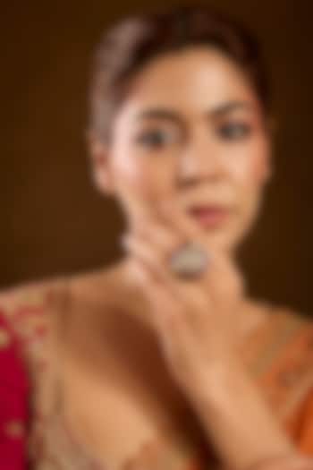 Yellow Gold Finish Moissanite Polki & Ruby Ring In Sterling Silver by STELLA CREATIONS at Pernia's Pop Up Shop