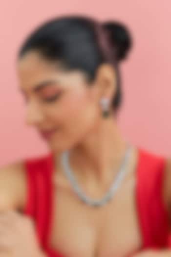 White Gold Finish Swarovski & Emerald Necklace Set In Sterling Silver by STELLA CREATIONS at Pernia's Pop Up Shop