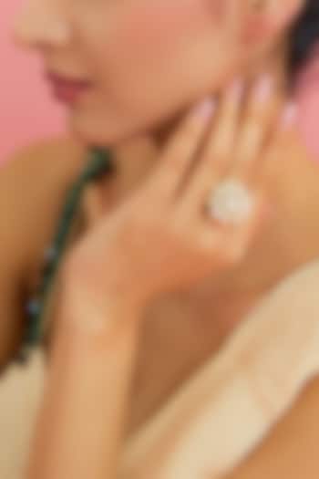 Yellow Gold Finish Moissanite Polki Ring In Sterling Silver by STELLA CREATIONS at Pernia's Pop Up Shop