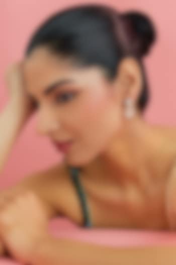 Yellow Gold Finish Eurostar Swarovski & Moissanite Polki Stud Earrings In Sterling Silver by STELLA CREATIONS at Pernia's Pop Up Shop