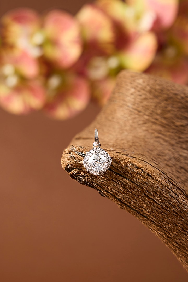 White Gold Finish Eurostar Swarovski Pendant In Sterling Silver by STELLA CREATIONS at Pernia's Pop Up Shop