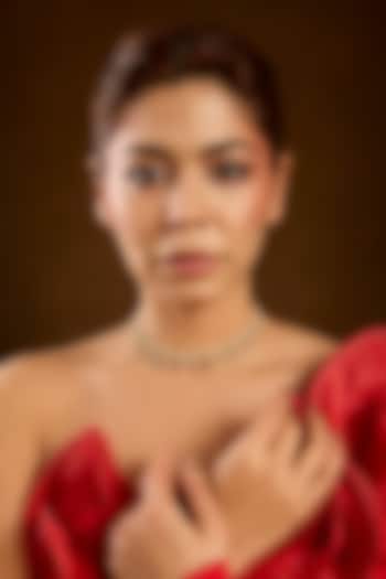 Yellow Gold Finish Moissanite Polki & Pearl Necklace In Sterling Silver by STELLA CREATIONS at Pernia's Pop Up Shop