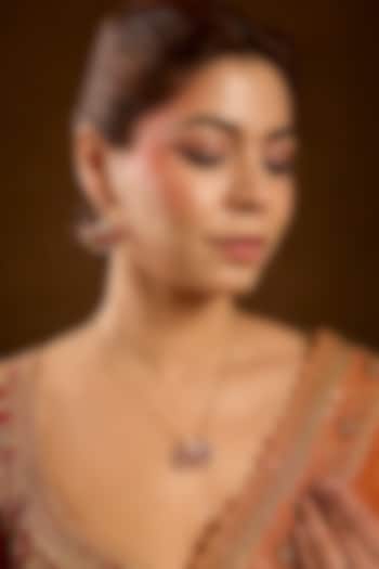 Yellow Gold Finish Moissanite Polki & Ruby Pendant Necklace Set In Sterling Silver by STELLA CREATIONS at Pernia's Pop Up Shop