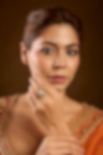 Yellow Gold Finish Moissanite Polki & Emerald Ring In Sterling Silver by STELLA CREATIONS at Pernia's Pop Up Shop