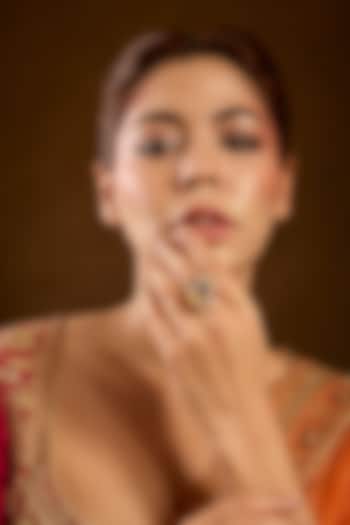 Yellow Gold Finish Moissanite Polki & Navratan Stone Ring In Sterling Silver by STELLA CREATIONS at Pernia's Pop Up Shop