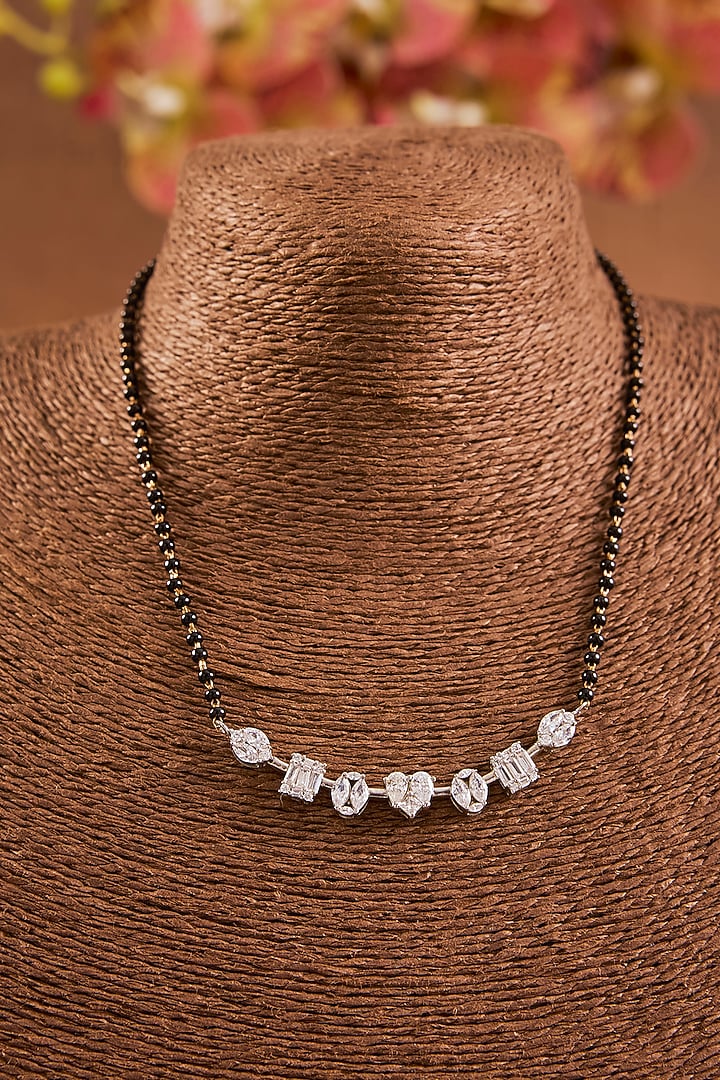 White Gold Finish Swarovski & Mangalsutra Necklace In Sterling Silver by STELLA CREATIONS at Pernia's Pop Up Shop