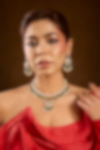 Yellow Gold Finish Emerald & Ruby Necklace Set In Sterling Silver by STELLA CREATIONS at Pernia's Pop Up Shop