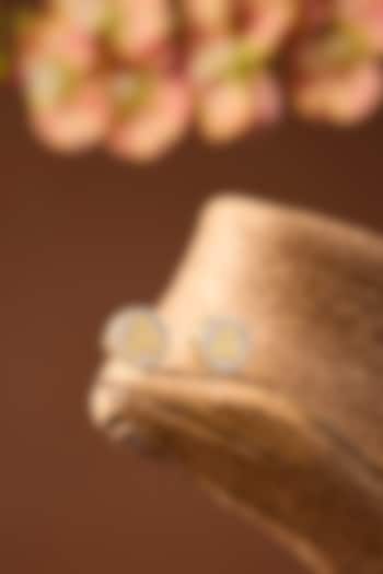 Yellow Gold Finish Eurostar Swarovski & Pearl Initial Button Cuffs (Set Of 2) by STELLA CREATIONS at Pernia's Pop Up Shop