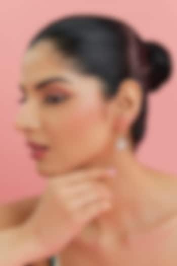 Yellow Gold Finish Moissanite Polki & Swaovski Dangler Earrings In Sterling Silver by STELLA CREATIONS at Pernia's Pop Up Shop