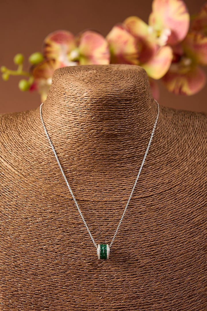 White Gold Finish Emerald & Swarovski Pendant In Sterling Silver by STELLA CREATIONS at Pernia's Pop Up Shop