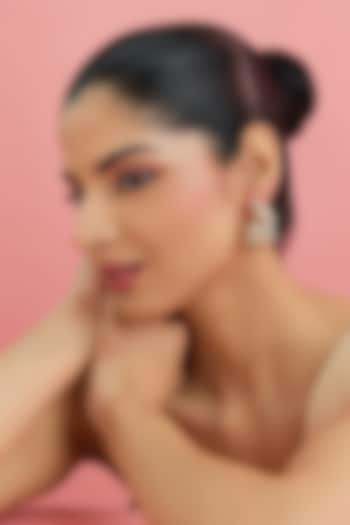 Yellow Gold Finish Moissanite Polki & Pearl Dangler Earrings In Sterling Silver by STELLA CREATIONS at Pernia's Pop Up Shop