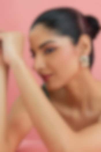 Yellow Gold Finish Moissanite Polki & Emerald Stud Earrings In Sterling Silver by STELLA CREATIONS at Pernia's Pop Up Shop