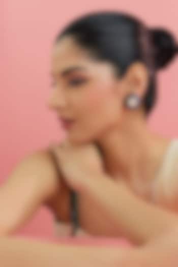 Yellow Gold Finish Moissanite Polki & Sapphire Stud Earrings In Sterling Silver by STELLA CREATIONS at Pernia's Pop Up Shop