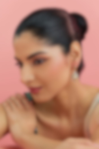 Yellow Gold Finish Moissanite Polki & Emerald Dangler Earrings In Sterling Silver by STELLA CREATIONS at Pernia's Pop Up Shop