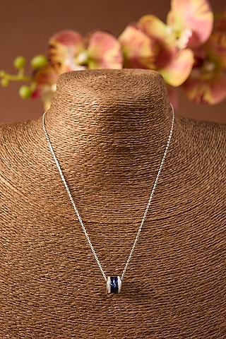 White Gold Finish Swarovski & Sapphire Pendant In Sterling Silver by STELLA CREATIONS