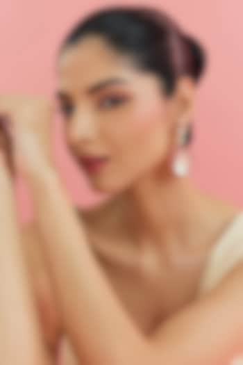 Yellow Gold Finish Moissanite Polki & Ruby Dangler Earrings In Sterling Silver by STELLA CREATIONS at Pernia's Pop Up Shop