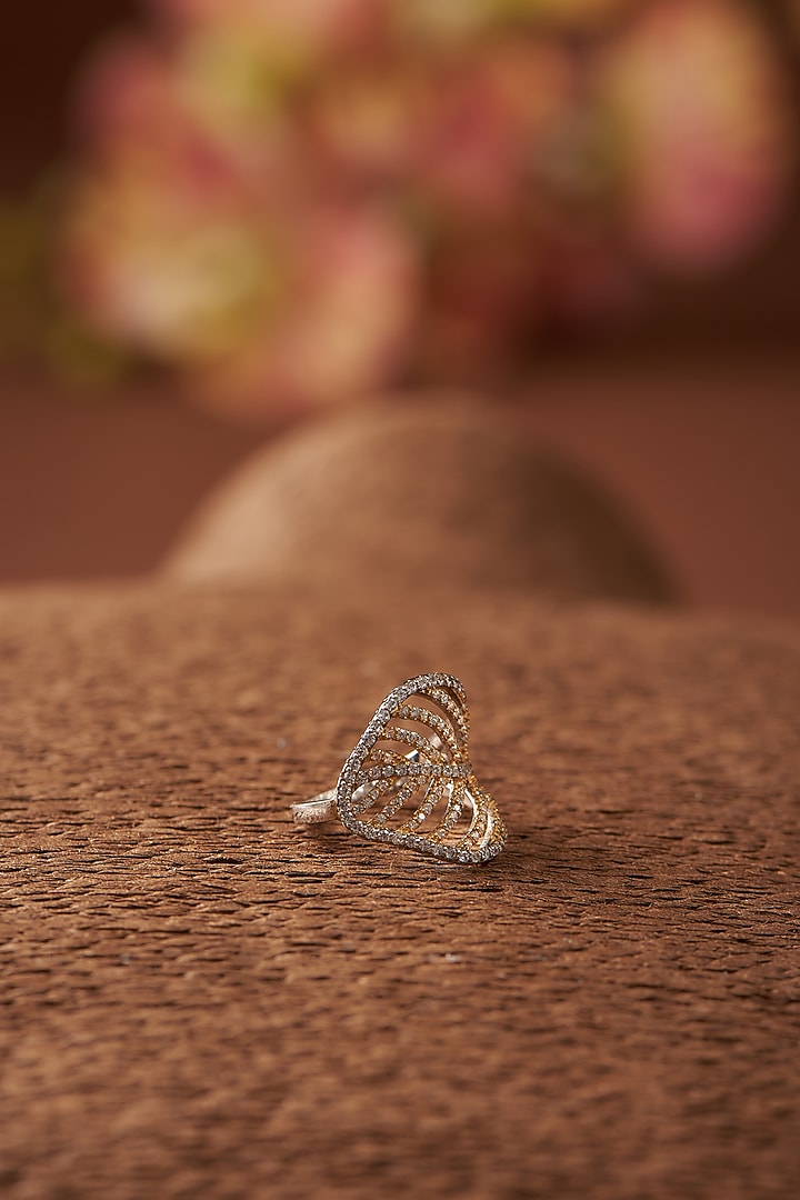 Gold Finish Zircon Ring In Sterling Silver by STELLA CREATIONS at Pernia's Pop Up Shop