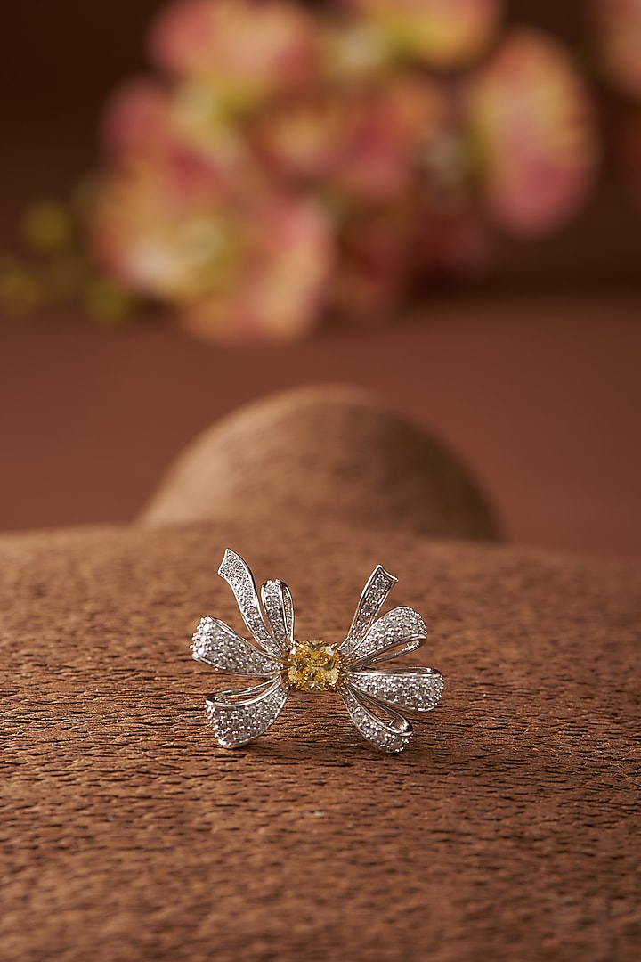 Two-Tone Finish Zircon & Synthetic Yellow Stone Ring In Sterling Silver by STELLA CREATIONS at Pernia's Pop Up Shop