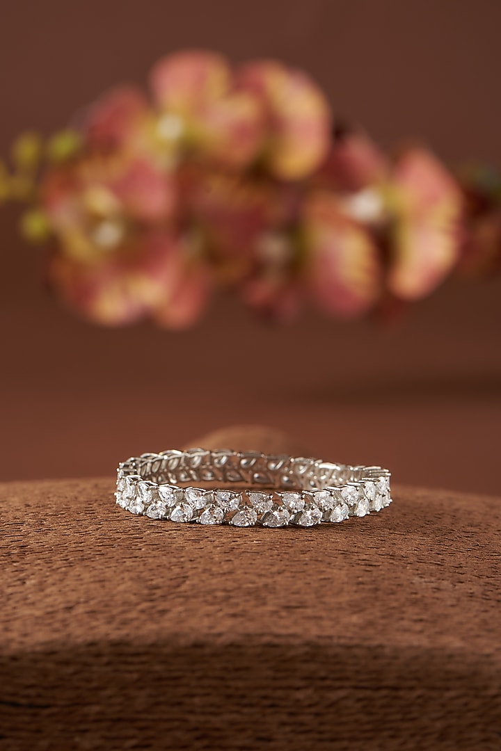 White Finish Zircon Bangle In Sterling Silver by STELLA CREATIONS at Pernia's Pop Up Shop