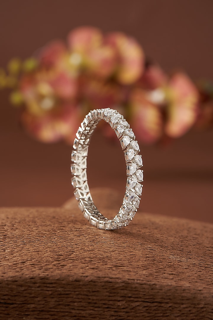 White Finish Zircon Bangle In Sterling Silver by STELLA CREATIONS at Pernia's Pop Up Shop