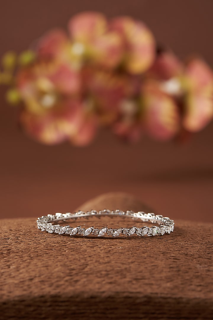 White Finish Zircon Bangle In Sterling Silver by STELLA CREATIONS at Pernia's Pop Up Shop