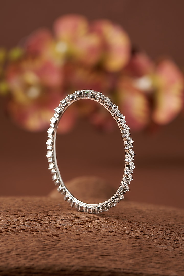 White Finish Zircon Bangle In Sterling Silver by STELLA CREATIONS at Pernia's Pop Up Shop