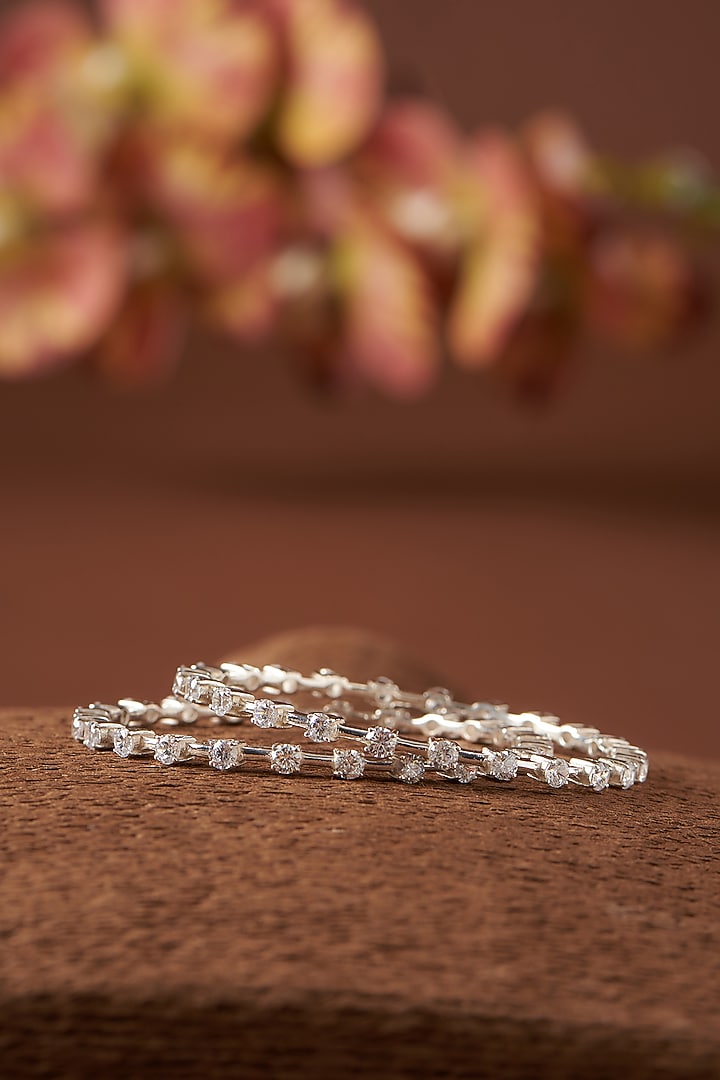 Gold Finish Zircon Bangles In Sterling Silver (Set of 2) by STELLA CREATIONS at Pernia's Pop Up Shop