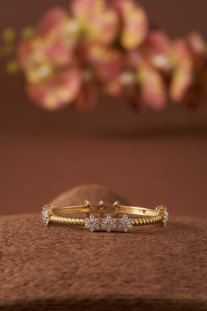 Two-Tone Finish Zircon Bangle In Sterling Silver by STELLA CREATIONS at Pernia's Pop Up Shop