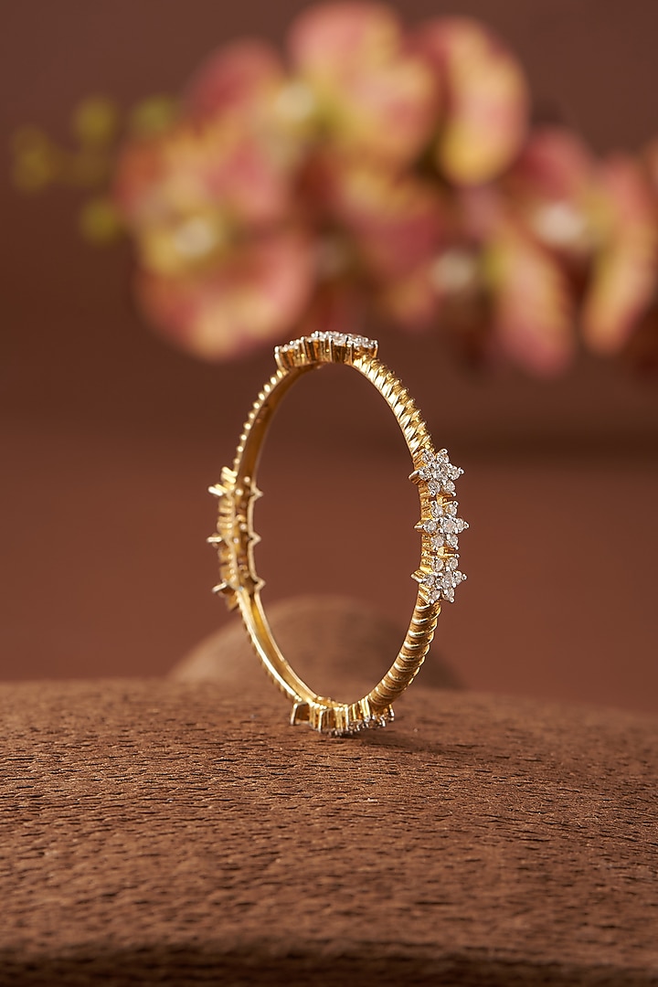Two-Tone Finish Zircon Bangle In Sterling Silver by STELLA CREATIONS at Pernia's Pop Up Shop