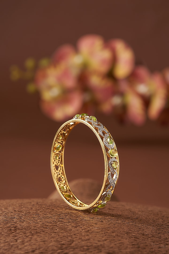 Gold Finish Zircon & Peridot Bangles In Sterling Silver (Set of 2) by STELLA CREATIONS at Pernia's Pop Up Shop