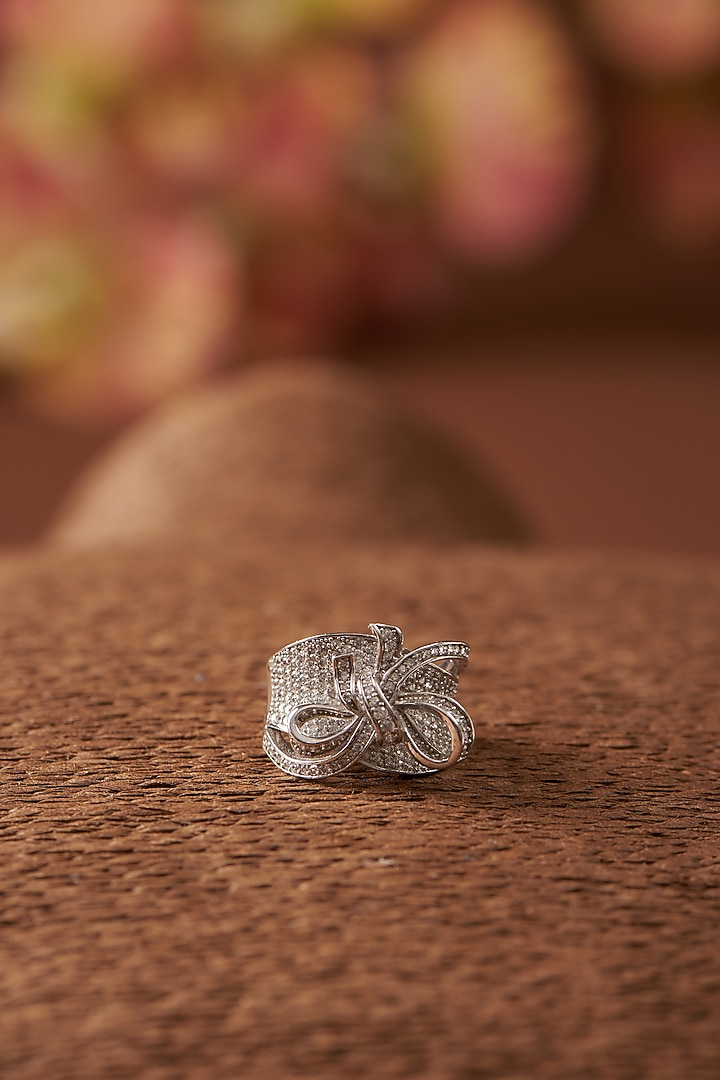 White Finish Zircon Ring In Sterling Silver by STELLA CREATIONS at Pernia's Pop Up Shop