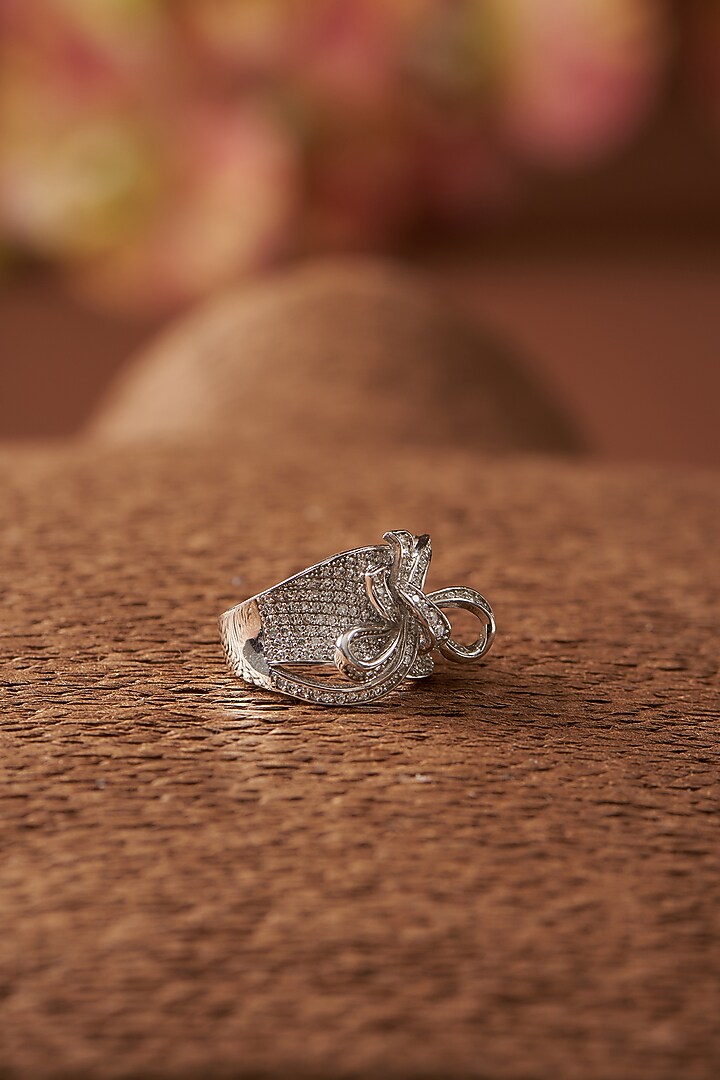 White Finish Zircon Ring In Sterling Silver by STELLA CREATIONS at Pernia's Pop Up Shop